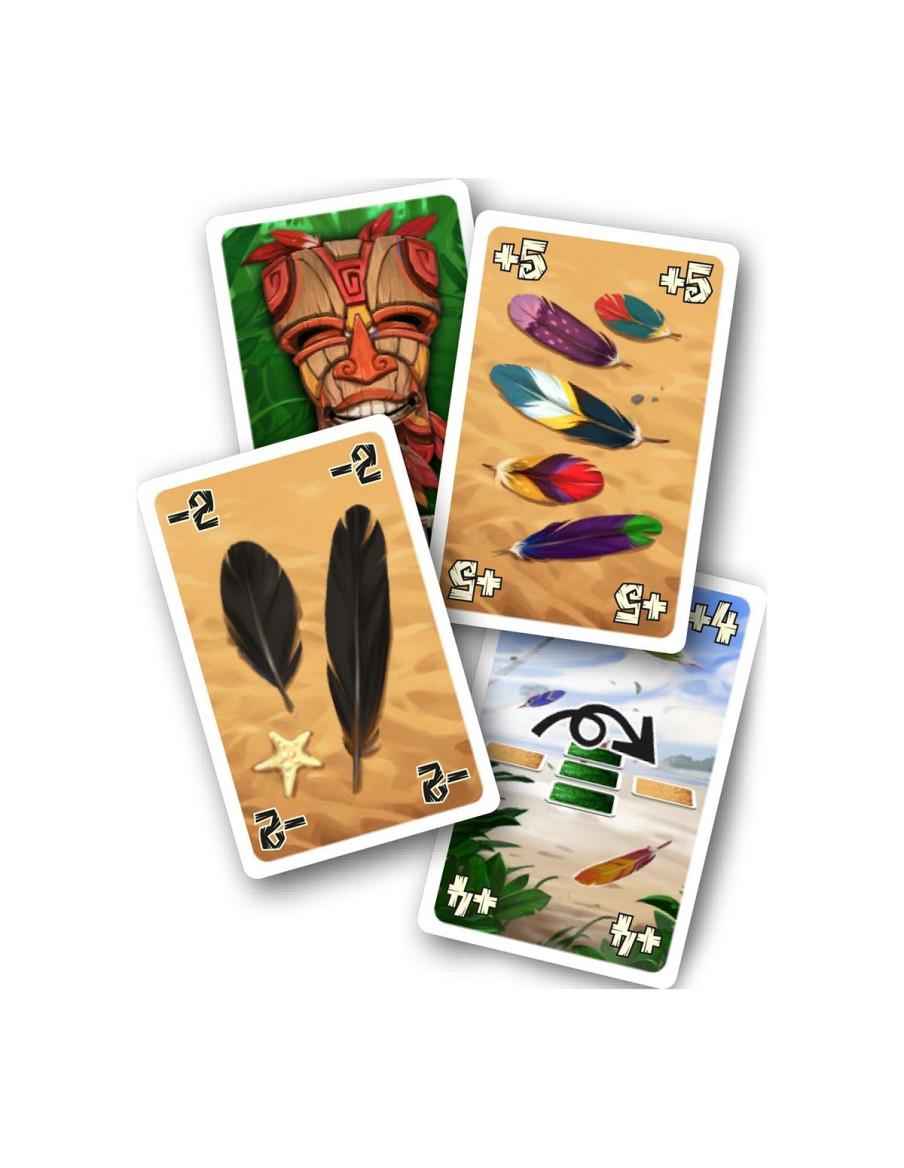 Samoa  - En la playa hay 5 máscaras de madera pintadas de colores vivos y os dedicáis a recoger plumas de colores en para decora