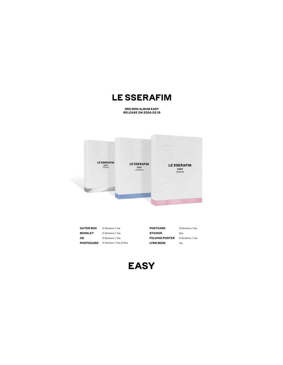 LE SSERAFIM - Easy (3er Mini Album)  - LE SSERAFIM - Easy (3er Mini Album)
3 Versiones: Vol.1 (rosa) / vol.2 (azul) / vol.3 (gri