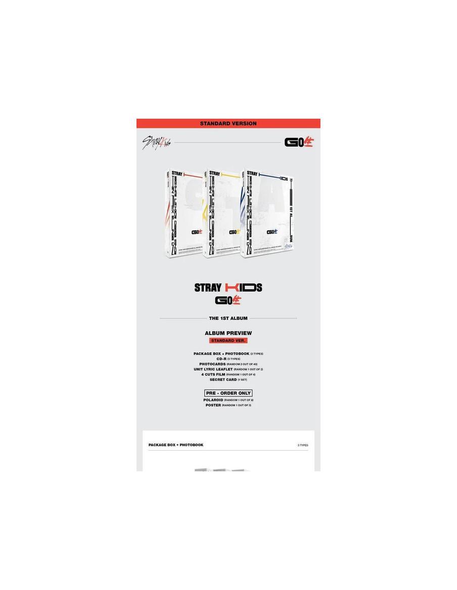 STRAY KIDS - GO: 生 (Standard Edition)  - 

Contenido:
- Fotolibro (distinto en cada versión)
- CD-R (distinto en cada versión)
-