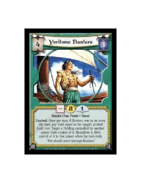 Yoritomo Buntaro FOIL (Spanish)  - Mantis Clan Pirate · Naval. Limited: Once per turn, if Buntaro was in an army this turn, pay 