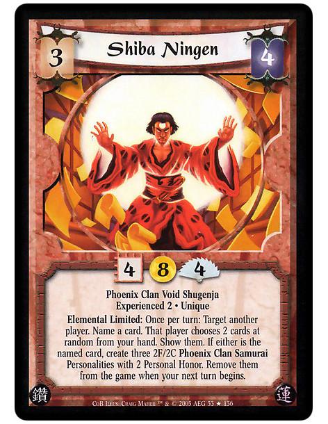 Shiba Ningen Exp2 FOIL (Español)  - Phoenix Clan Void Shugenja · Experienced 2 · Unique. Elemental Limited: Once per turn: Targe