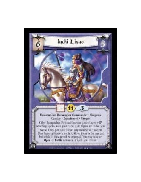 Iuchi Lixue Exp (Español)  - Unicorn Clan Baraunghar Commander · Shugenja · Cavalry · Experienced · Unique. Other Baraunghar Per