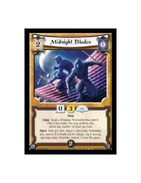 Midnight Blades (Español)  - Ninja. Open: Target a Ninjitsu Personality you control. Flip it face-down. You may perform this act