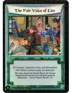 The Fair Voice of Lies  - All Courtiers, Diplomats, Poets, and Personalities with Politicals Actions in play are destroyed.