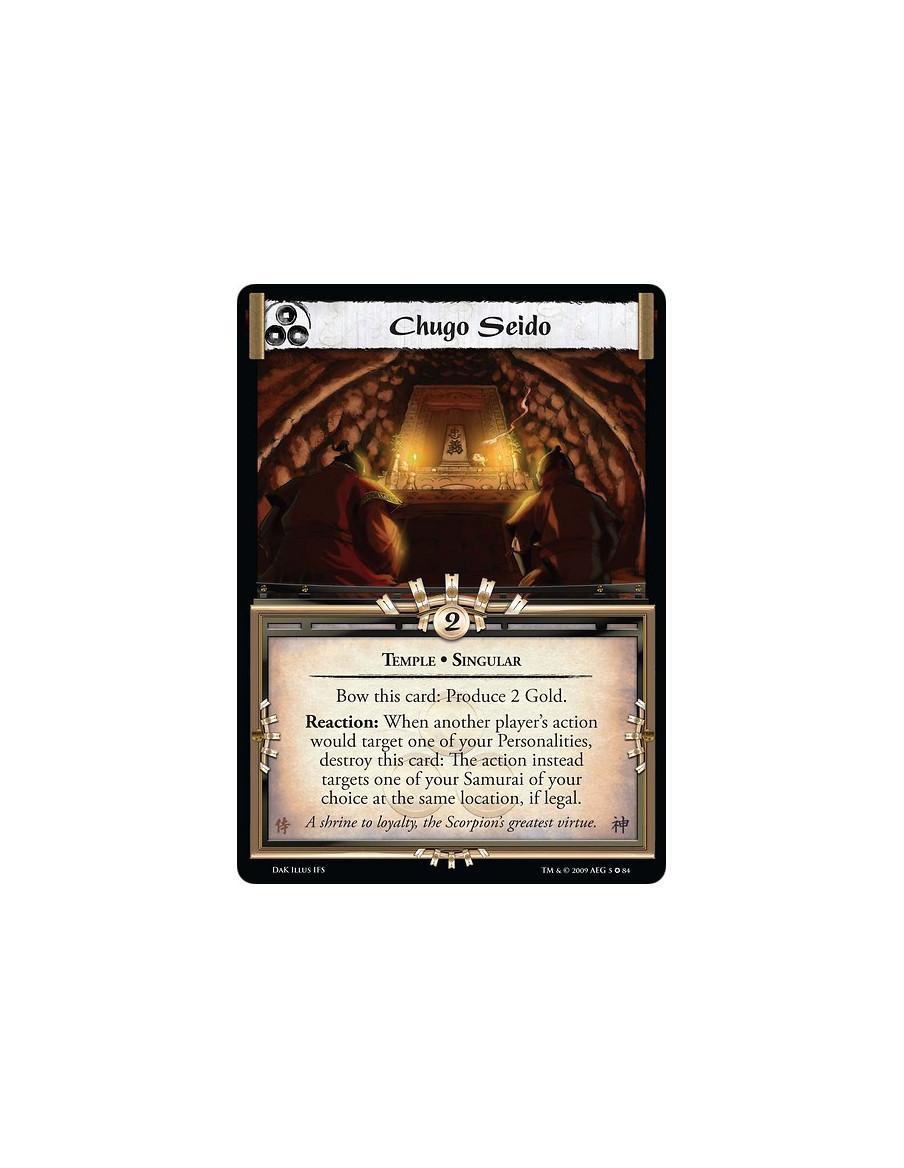 Chugo Seido  - Temple • Singular Bow this Card: Produce 2 Gold Reaction: When another player's action would target one of your p