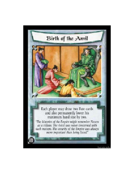 Birth of the Anvil FOIL (Francés)  - Each player may draw two Fate cards and also permanently lower his maximum hand size by two