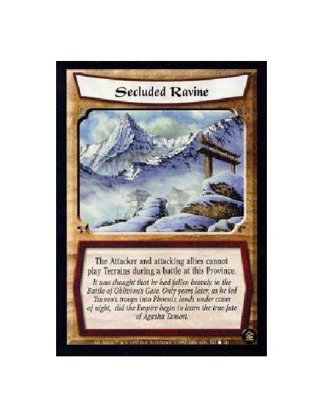 Secluded Ravine (Español)  - Singular The Attacker and attacking allies cannot play Terrains during battles at this Province.