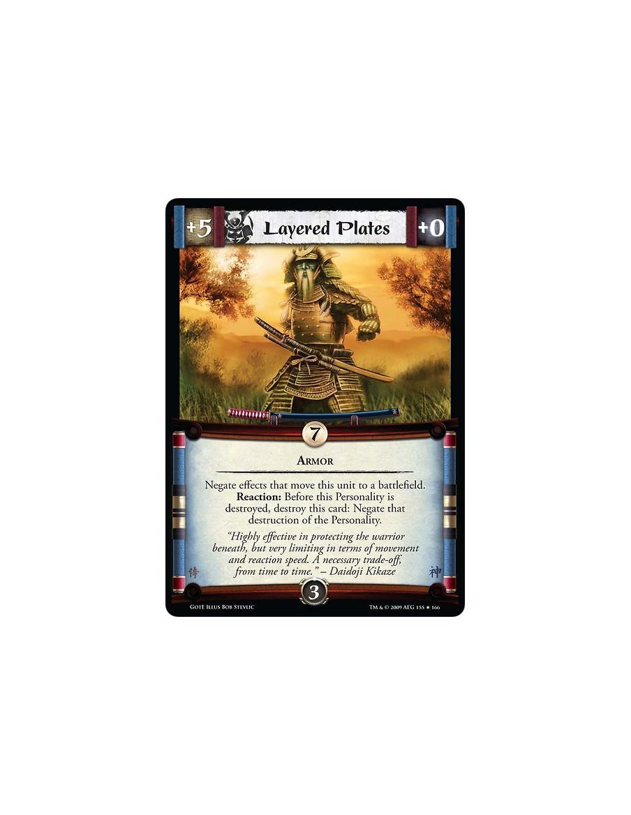 Layered Plates (Spanish)  - Armor. Negate effects that move this unit to a battlefield. Reaction: Before this Personality is des