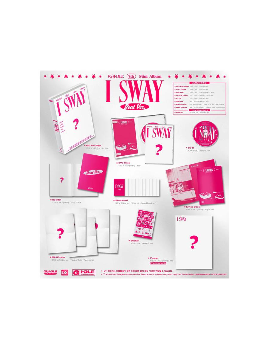 (G)I-DLE - I SWAY (7th Mini Album)  -  (G)I-DLE - I SWAY (7th Mini Album)
3 Versiones: Wind (amarillo-rosa); Wave (azul); Beat (