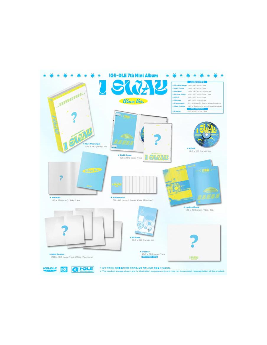 (G)I-DLE - I SWAY (7th Mini Album)  -  (G)I-DLE - I SWAY (7th Mini Album)
3 Versiones: Wind (amarillo-rosa); Wave (azul); Beat (