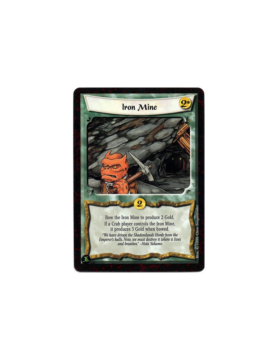 Iron Mine  - Mine. Bow this card: Produce 2 Gold, or 3 Gold if you are a Crab Clan player.