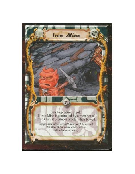 Iron Mine  - Mine. Bow this card: Produce 2 Gold, or 3 Gold if you are a Crab Clan player.