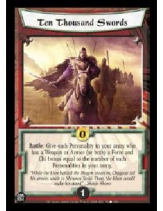Ten Thousand Swords  - Battle: Give each Personality in your army who has a Weapon or Armor (or both) a Force and Chi bonus equa