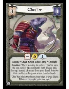 Chee'trr  - Ratling . Green-Green-White Tribe . Creature Reaction: When focusing in a duel, Chee'trr uses the top card of his op