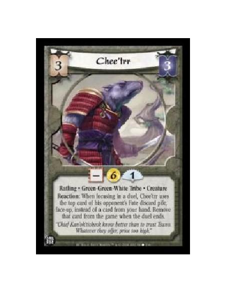 Chee'trr  - Ratling . Green-Green-White Tribe . Creature Reaction: When focusing in a duel, Chee'trr uses the top card of his op