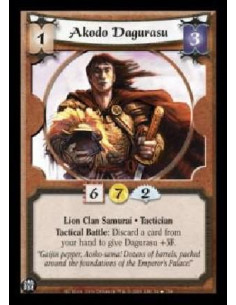 Akodo Dagurasu  (Español)  - Lion Clan Samurai. Tactician Tactical Battle: Discard a card from your hand to give Dagurasu +3F.