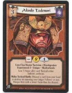 Akodo Tadenori Exp2  - Lion Clan Master Tactician * Bloodspeaker * Experienced 2 * Unique * Shadowlands  Lose 3 Honor after each