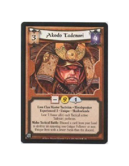 Akodo Tadenori Exp2  - Lion Clan Master Tactician * Bloodspeaker * Experienced 2 * Unique * Shadowlands  Lose 3 Honor after each