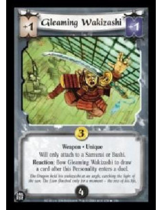 Gleaming Wakizashi FOIL  - Weapon . Unique Will only attach to a Samurai or Bushi. Reaction: Bow Gleaming Wakizashi to draw a ca