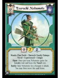 Tsuruchi Nobumoto Exp FOIL  - Mantis Clan Bushi . Tsuruchi Family Daimyo Naval . Experienced . Unique Open: Once per turn, Nobum