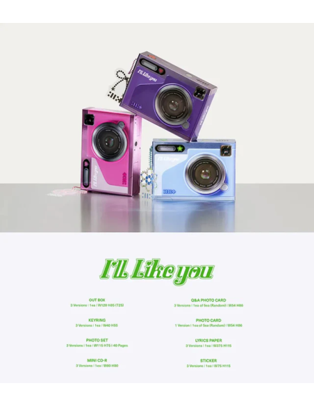 ILLIT - I’LL LIKE YOU (2nd Mini Album) GLLIT Version  - Versiones: To (rosa), With (azul), Between (morado)Contentido:
Out Box :