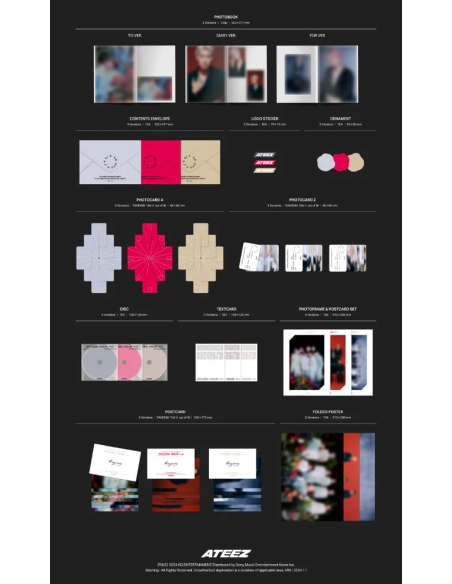 Ateez - Golden Hour: PART 2 (10TH mini Album)  - 
Contenido
Photobook : 153 X 217 (mm) / 120 p / 3 Ver.
Contents Envelope : 153 