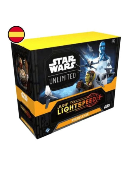 Star Wars Unlimited: Jump to lightspeed . Pre-release kit SPANISH  - La caja incluye:

6 Sobres de ampliación Jump to lightspeed