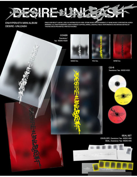 ENHYPEN - DESIRE : UNLEASH 6th Mini Album  - ENHYPEN - DESIRE : UNLEASH 6th Mini Album3 Versiones: MAKE (Blanco), YOU (Amarillo)