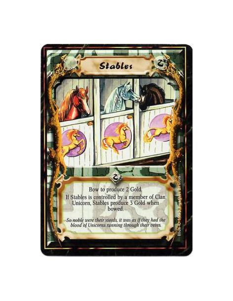 Stables  - StablesBow this card: Produce 2 Gold, or 3 Gold if you are a Unicorn Clan player.