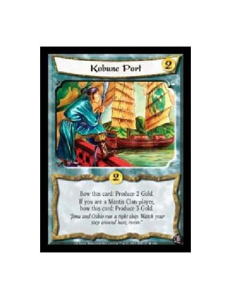 Kobune Port  - Bow this card: Produce 2 Gold. If you are a Mantis Clan player, bow this card: Produce 3 Gold