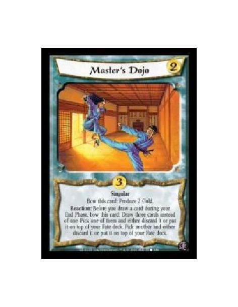 Master's Dojo  - Singular. Bow this card: Produce 2 Gold. Reaction: Before you draw a card during your End Phase, bow this card: