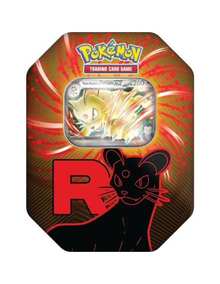 Lata Team Rocket. Persian Ex (Español)  - Cada Team Rocket Tin incluye:

1 carta promocional foil de Persian ex.
4 sobres de mej