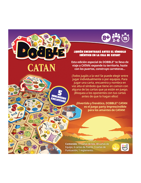 Dobble Catan  - ¿QUIÉN ENCONTRARÁ ANTES EL SÍMBOLO IDÉNTICO EN LA ISLA DE CATAN?

Esta edición especial de DOBBLE te lleva de vi
