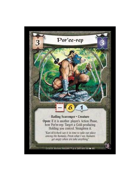 Por'ee-rep (Español)  - Ratling Scavenger · Creature. Open: If it is another player's Action Phase, bow Por'ee-rep: Target a Gol