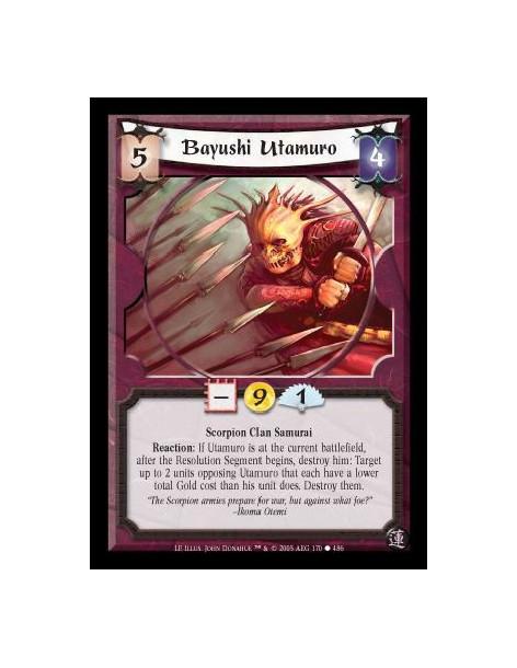 Bayushi Utamuro  - Scorpion Clan Samurai. Reaction: If Utamuro is at the current battlefield, after the Resolution Segment begin