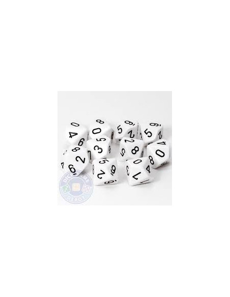 Set 10 Dice Opaque White/Black  - Set 10 Dice Opaque White/Black