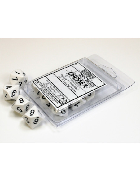 Set 10 Dados Opaque White/Black Chessex  - Set 10 Dados Opaque White/Black