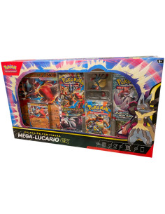 Mega Lucario EX with figure (Spanish). Mega Evolutions  - Feel the full strength and power of Mega Lucario with this exclusive c