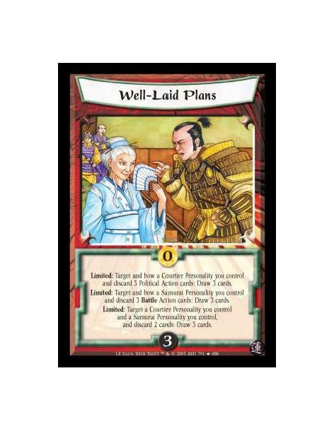 Well-Laid Plans (Español)  - Limited: Target and bow a Courtier Personality you control and discard 3 Political Action cards: Dr