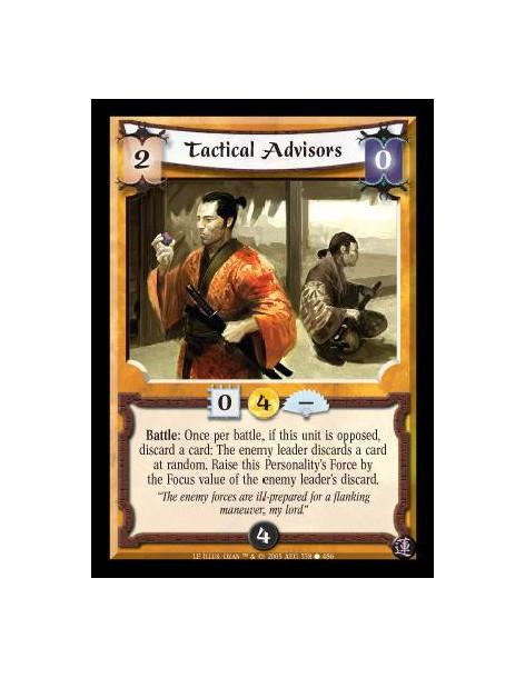 Tactical Advisors  - Battle: Once per battle, if this unit is opposed, discard a card: The enemy leader discards a card at rando