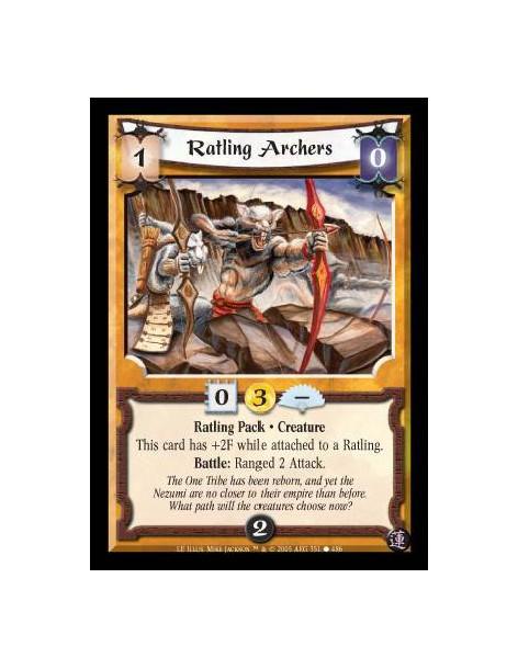 Ratling Archers  - Ratling Pack · Creature. This card has +2F while attached to a Ratling. Battle: Ranged 2 Attack