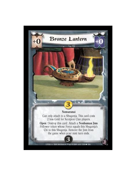 Bronze Lantern  - Nemuranai. Can only attach to a Shugenja. This card costs 2 less Gold if you are a Scorpion Clan player. Open:
