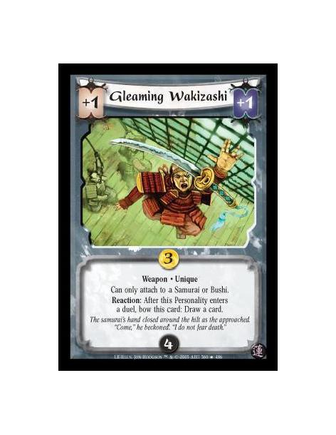 Gleaming Wakizashi (Idioma Español)  - Weapon · Unique. Can only attach to a Samurai or Bushi. Reaction: After this Personality 