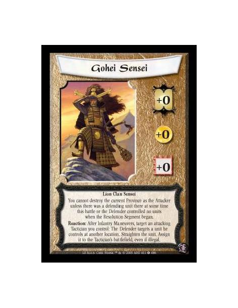 Gohei Sensei  - Lion Clan Sensei. You cannot destroy the current Province as the Attacker unless there was a defending unit ther