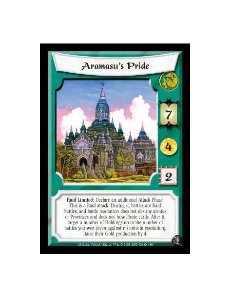 Aramasu's Pride (Spanish)  - Raid Limited: Declare an additional Attack Phase. This is a Raid attack. During it, battles are Rai