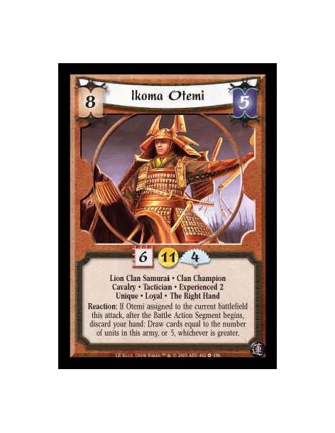 Ikoma Otemi Exp2 (Español)  - Lion Clan Samurai · Clan Champion · Cavalry · Tactician · Experienced 2 · Unique · Loyal · The Rig