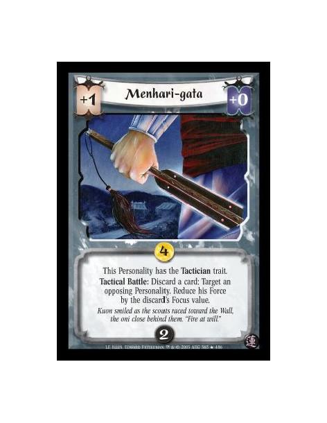 Menhari-gata FOIL (Español)  - This Personality has the Tactician trait. Tactical Battle: Discard a card: Target an opposing Per