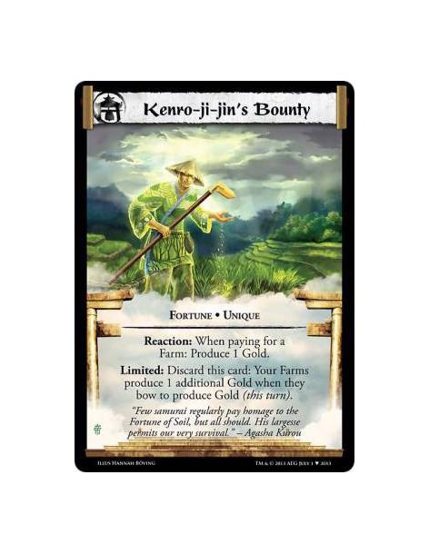 Kenro-ji-jin's Bounty  - Fortune • UniqueReaction: When paying for a Farm: Produce 1 Gold.Limited: Discard this card: Your Farms