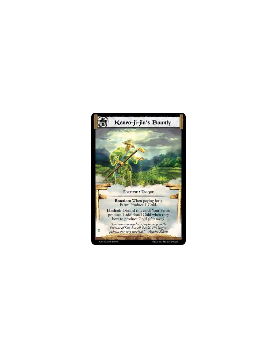 Kenro-ji-jin's Bounty  - Fortune • UniqueReaction: When paying for a Farm: Produce 1 Gold.Limited: Discard this card: Your Farms