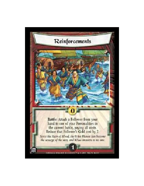 Reinforcements  - Battle: Attach a Follower from your hand to one of your Personalities in the current battle, paying all costs.